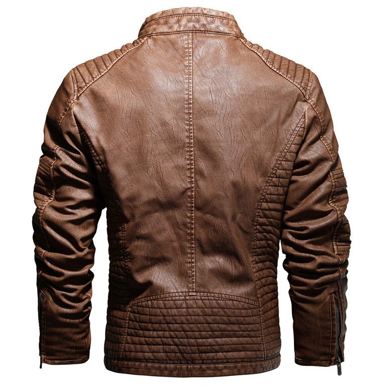 CARANFIER Men's PU Jacket Motorcycle Fashion Outwear Stand Collar Fleece Thick Male Clothing Autumn Winter FREE LOGO Customized