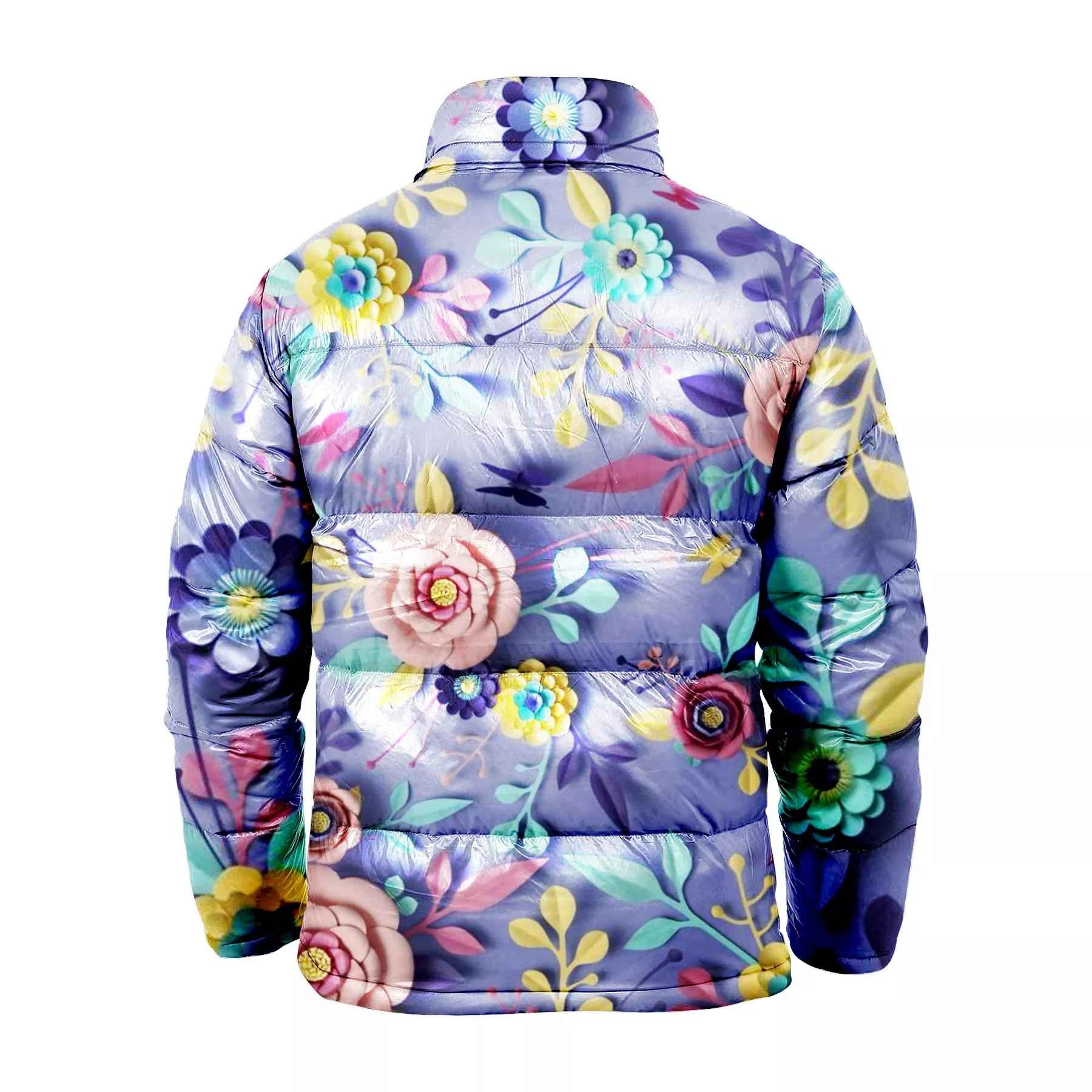 OEM Custom Men Padded Coats Bubble Puffer Flower Printed Jacket Coat Warm Quilted Winter Men Jacket Shiny Men's Winter Jacket