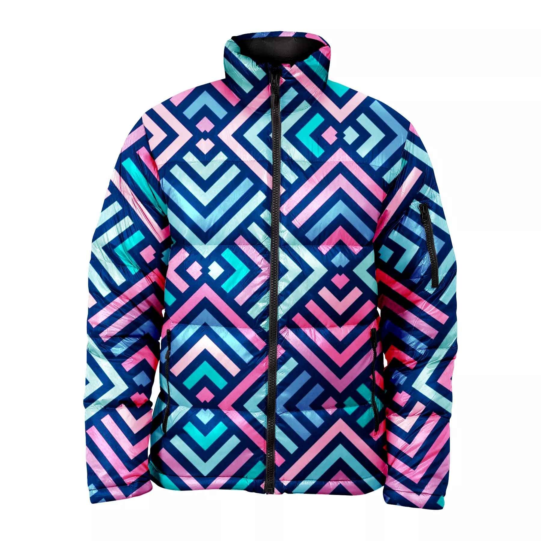 OEM Custom Men Padded Coats Bubble Puffer Flower Printed Jacket Coat Warm Quilted Winter Men Jacket Shiny Men's Winter Jacket