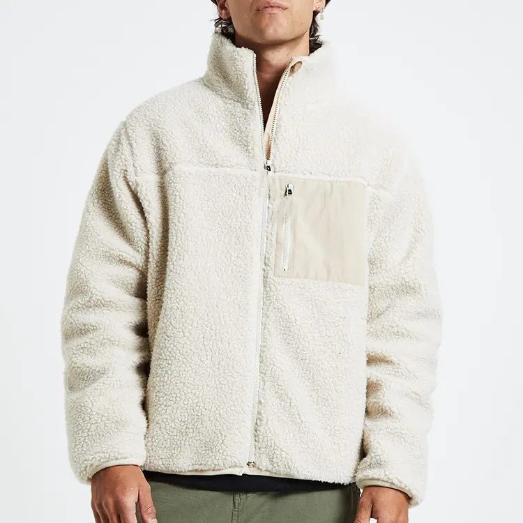 Blank Wholesale Sherpa Wool Jacket With Hood Fleece Zip Up Jacket Custom Sherpa Fleece Jacket Men