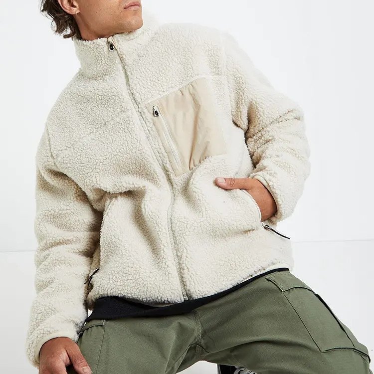 Blank Wholesale Sherpa Wool Jacket With Hood Fleece Zip Up Jacket Custom Sherpa Fleece Jacket Men