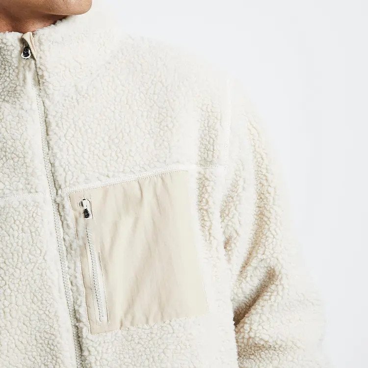 Blank Wholesale Sherpa Wool Jacket With Hood Fleece Zip Up Jacket Custom Sherpa Fleece Jacket Men