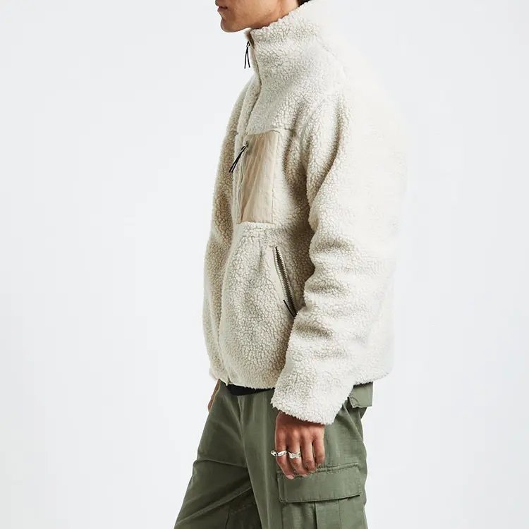 Blank Wholesale Sherpa Wool Jacket With Hood Fleece Zip Up Jacket Custom Sherpa Fleece Jacket Men