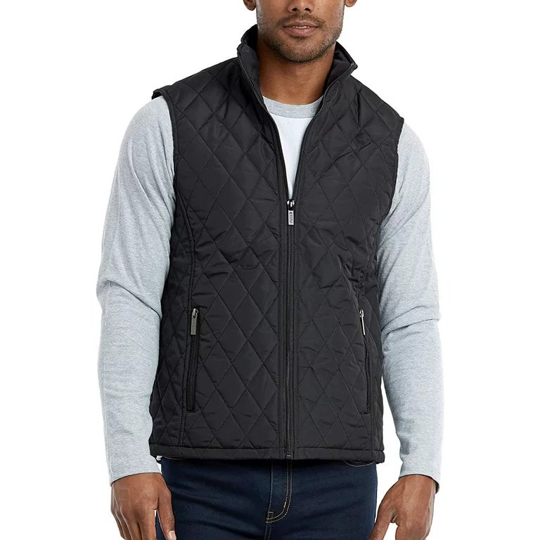 Men's Navy Best Quilted Vest Jacket Autumn Winter Casual Stand Collar Pure Color Quilted Vest Jacket