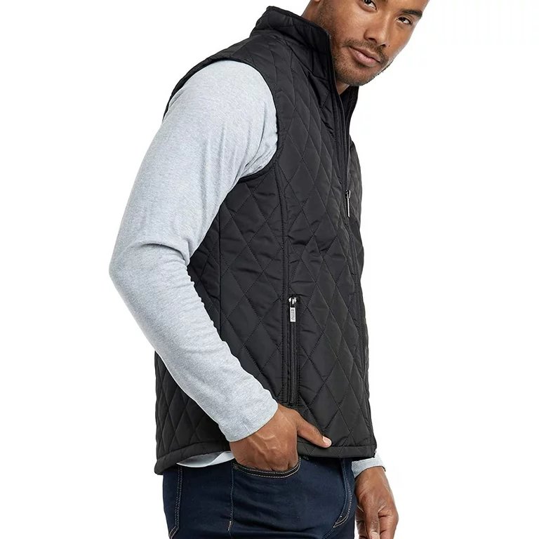 Men's Navy Best Quilted Vest Jacket Autumn Winter Casual Stand Collar Pure Color Quilted Vest Jacket