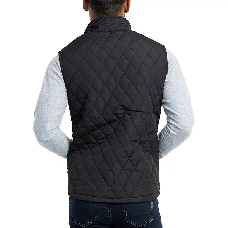 Men's Navy Best Quilted Vest Jacket Autumn Winter Casual Stand Collar Pure Color Quilted Vest Jacket