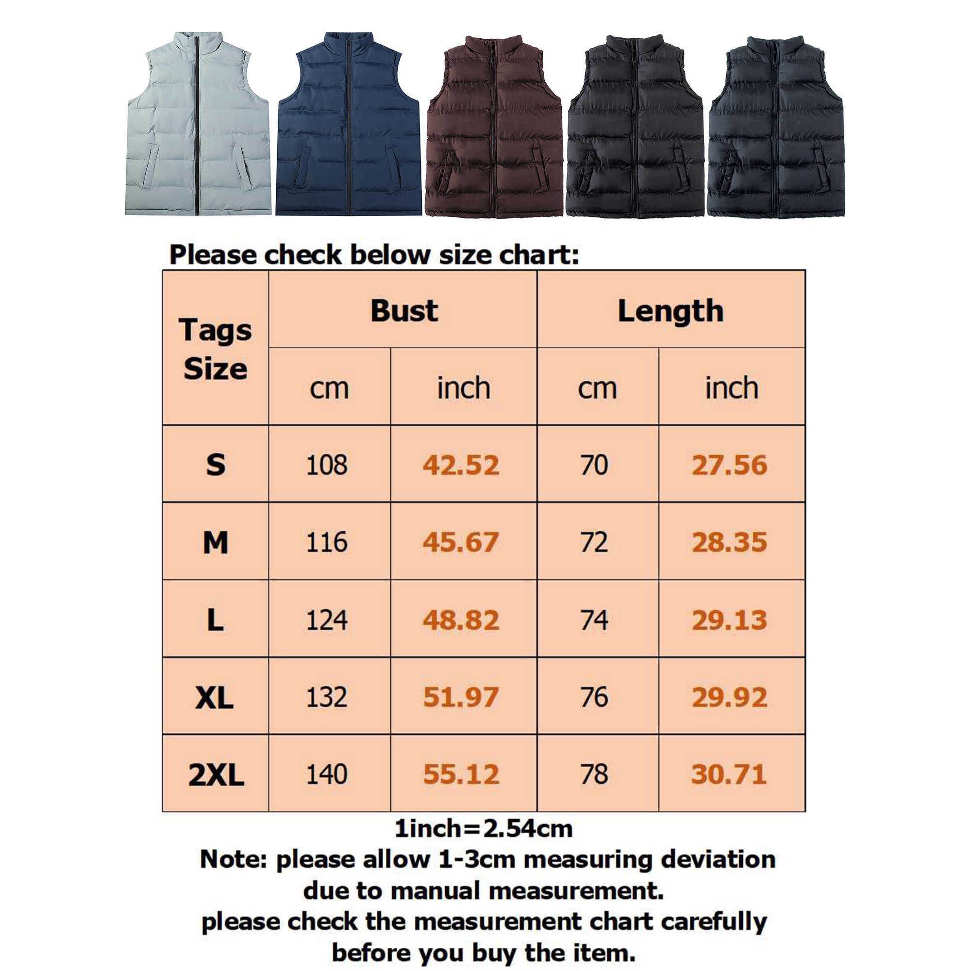 Men's Navy Best Quilted Vest Jacket Autumn Winter Casual Stand Collar Pure Color Quilted Vest Jacket
