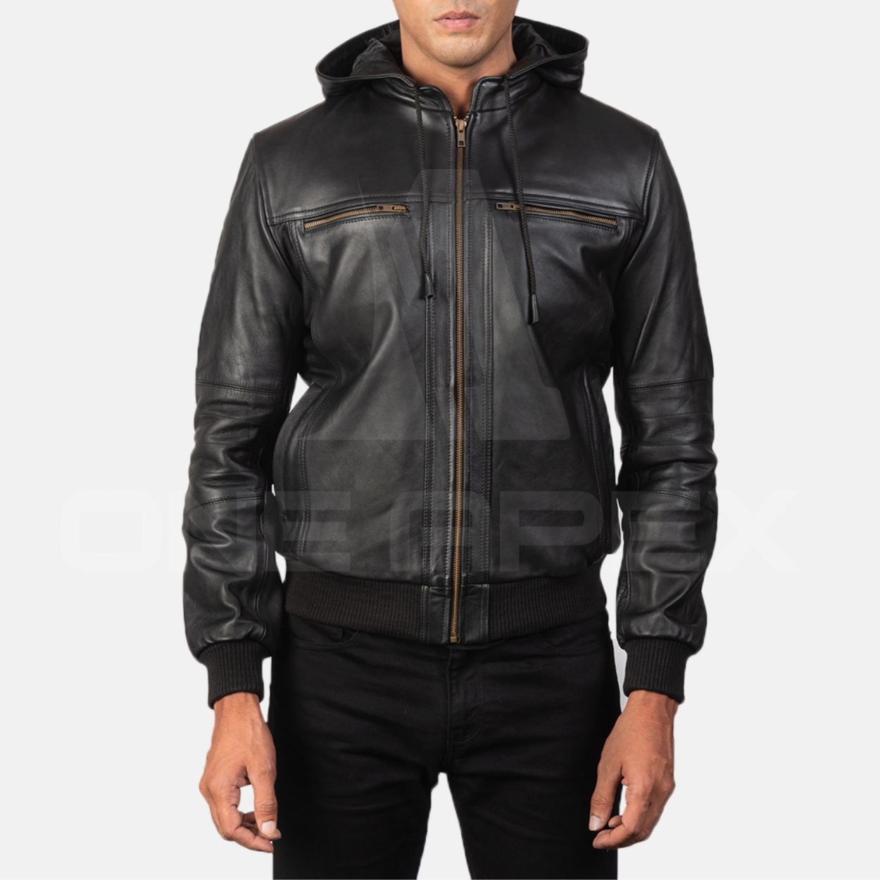Wholesale Men's Racer Motorcycle Leather Jacket Original Hooded Coat in Black Brown Fashionable Long Winter Clothing