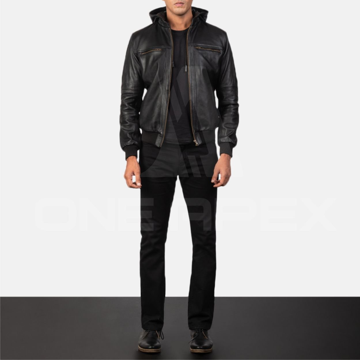 Wholesale Men's Racer Motorcycle Leather Jacket Original Hooded Coat in Black Brown Fashionable Long Winter Clothing