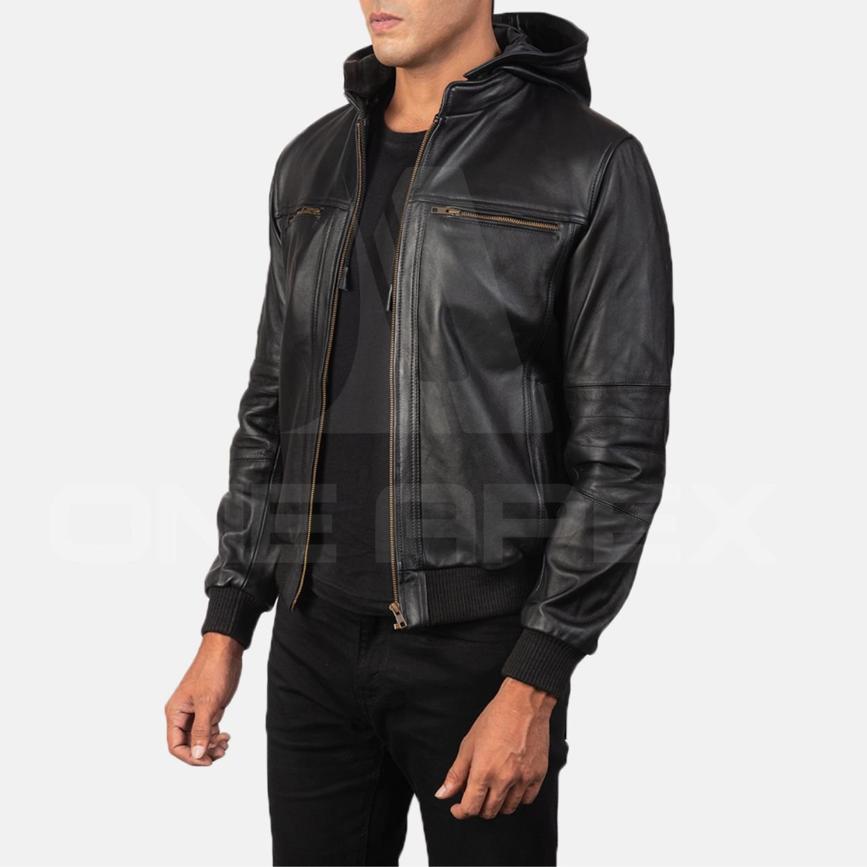Wholesale Men's Racer Motorcycle Leather Jacket Original Hooded Coat in Black Brown Fashionable Long Winter Clothing