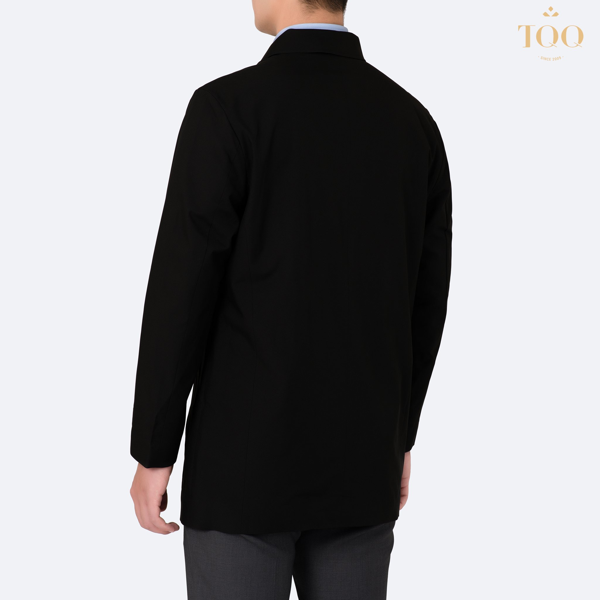 QUICK DRY Anti-wrinkle trench coat Spread Collar Light Weight Coat in Black Zipper Formal Water Resistant Polyester