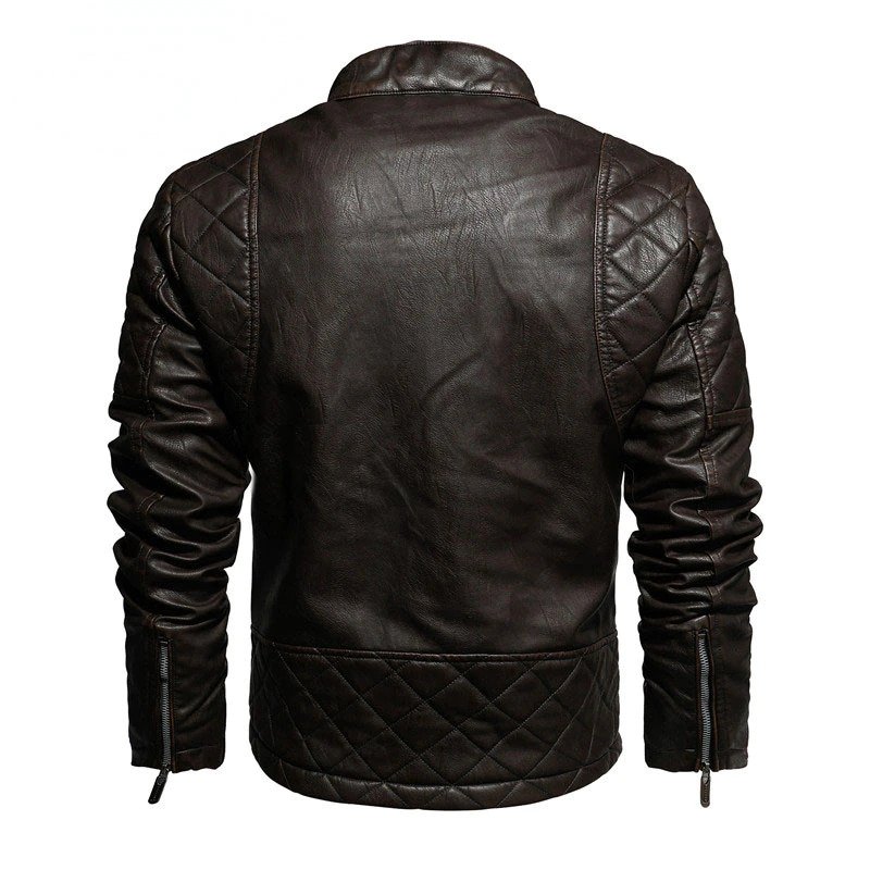 High Quality Leather Jacket Slim fit Stand up Collar Motorcycle Leather Jacket Velvet Warm Jacket Men's Autumn and Winter