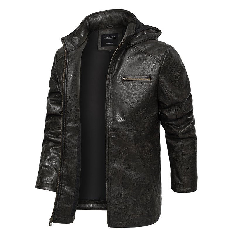 CARANFIER Men Jacket Cycling PU Leather Hooded Crocodile Fashion High Quality Windbreaker Faux Leather Clothes Free LOGO OEM