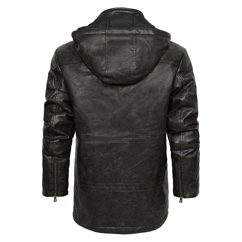 CARANFIER Men Jacket Cycling PU Leather Hooded Crocodile Fashion High Quality Windbreaker Faux Leather Clothes Free LOGO OEM