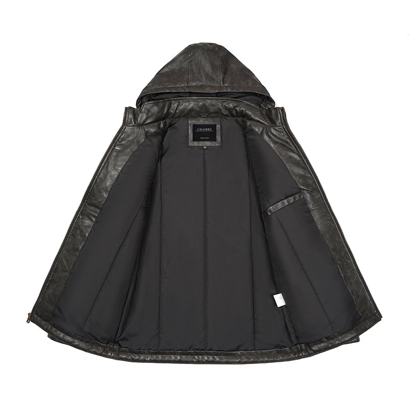 CARANFIER Men Jacket Cycling PU Leather Hooded Crocodile Fashion High Quality Windbreaker Faux Leather Clothes Free LOGO OEM