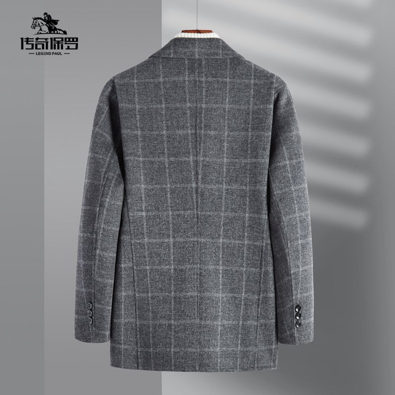 New Mid-Length Woolen Straight Slim Fit Coat Light Business Leisure Lapel Casual Plaid Trench Coat For Men