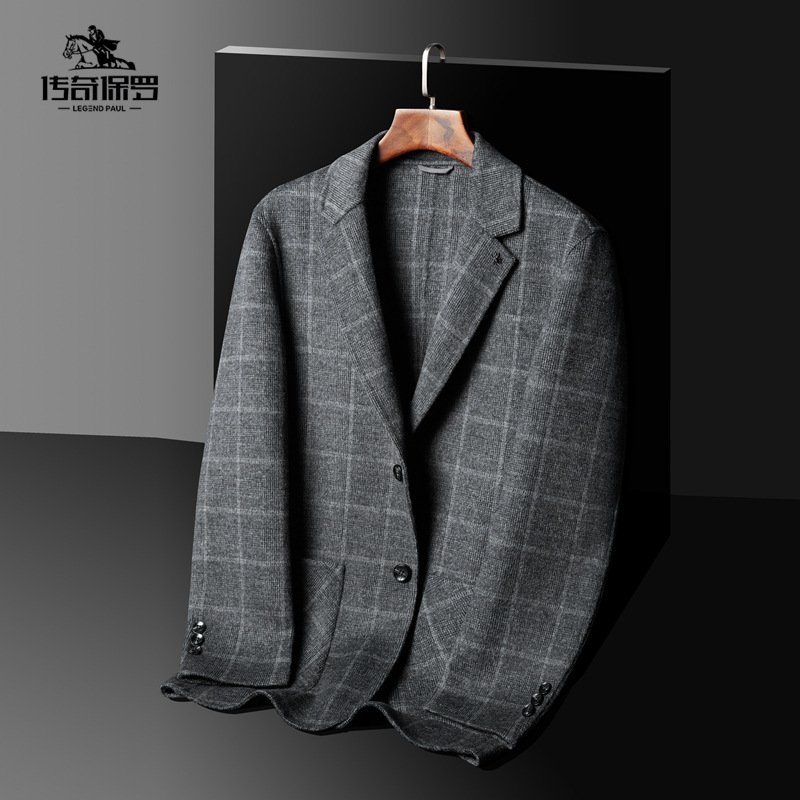 New Mid-Length Woolen Straight Slim Fit Coat Light Business Leisure Lapel Casual Plaid Trench Coat For Men