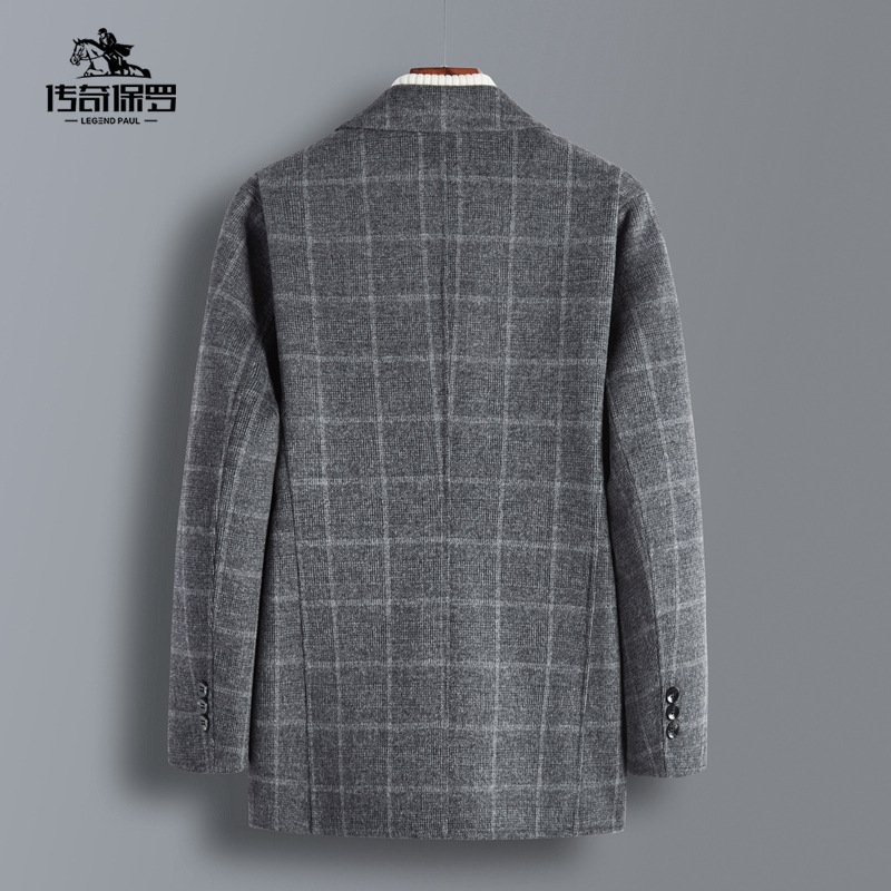 New Mid-Length Woolen Straight Slim Fit Coat Light Business Leisure Lapel Casual Plaid Trench Coat For Men