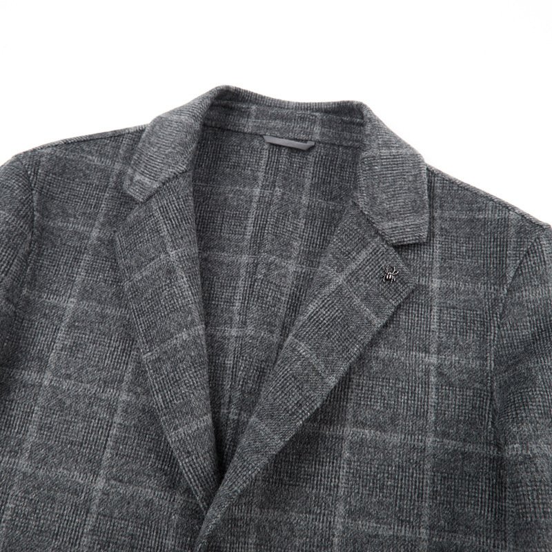 New Mid-Length Woolen Straight Slim Fit Coat Light Business Leisure Lapel Casual Plaid Trench Coat For Men