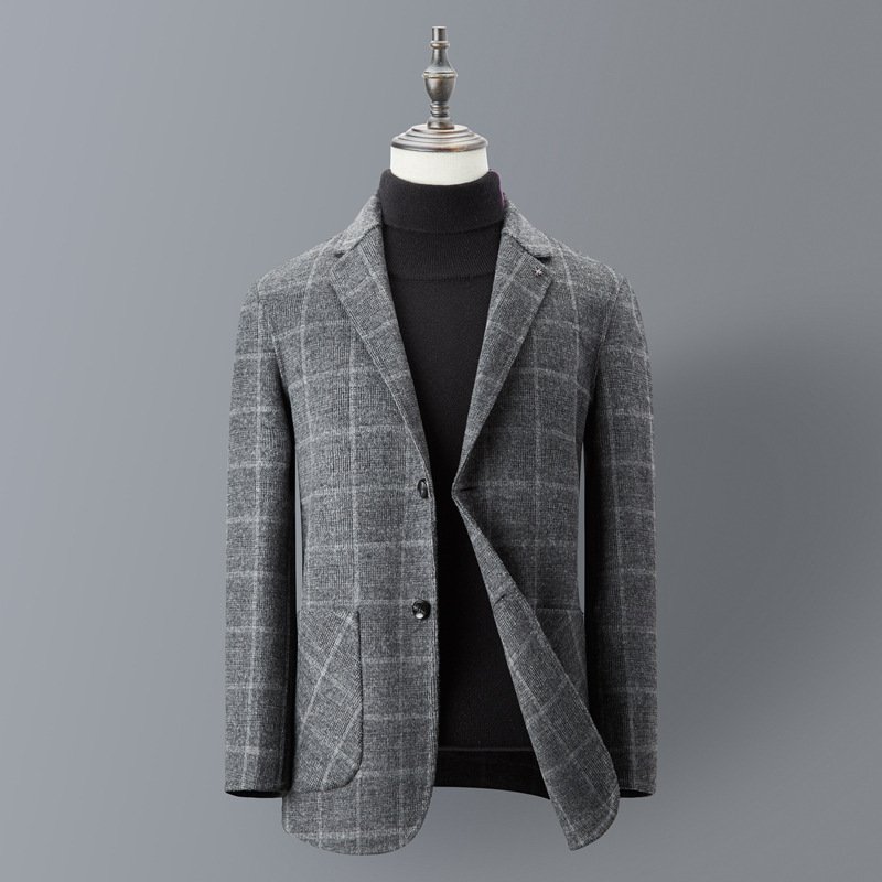 New Mid-Length Woolen Straight Slim Fit Coat Light Business Leisure Lapel Casual Plaid Trench Coat For Men