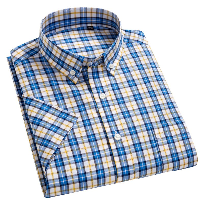 2021 New Short Sleeve Plaid Shirt Men's Jacket Cotton Thin Short Sleeve Shirt Casual Half Sleeve Shirt Men's Wear
