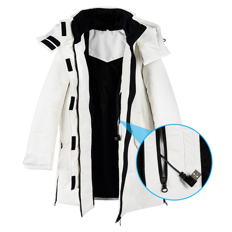 Men's White Puffer Coat Battery Heated Winter down Jacket with CE Rohs Waterproof Thermal Fabric and Logo Decoration
