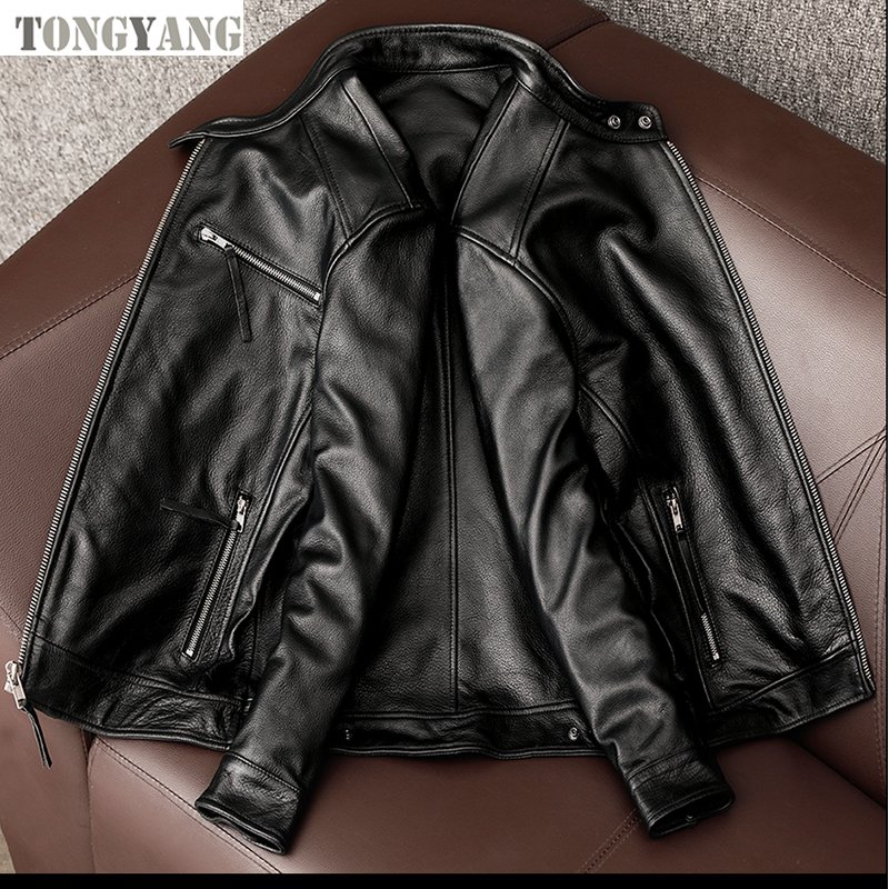 TONGYANG Spring Natural Genuine Calf Skin Leather for Man Slim Fit Male Coat Men Real Cowhide Coat Fashion Clothing Male Clothes
