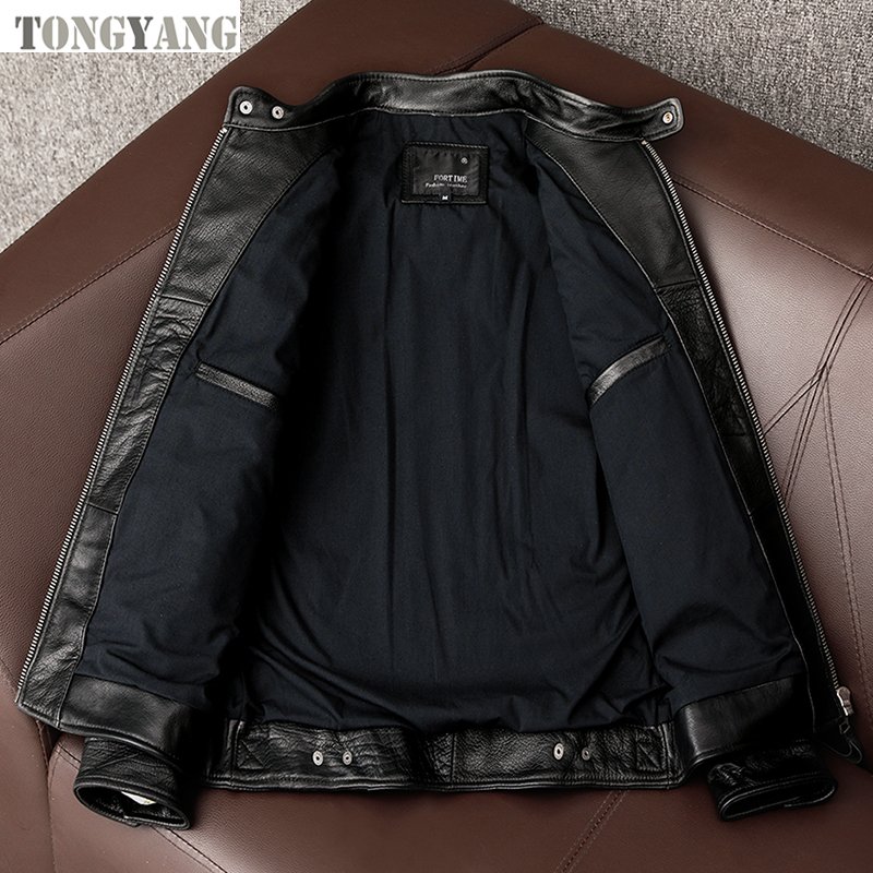 TONGYANG Spring Natural Genuine Calf Skin Leather for Man Slim Fit Male Coat Men Real Cowhide Coat Fashion Clothing Male Clothes