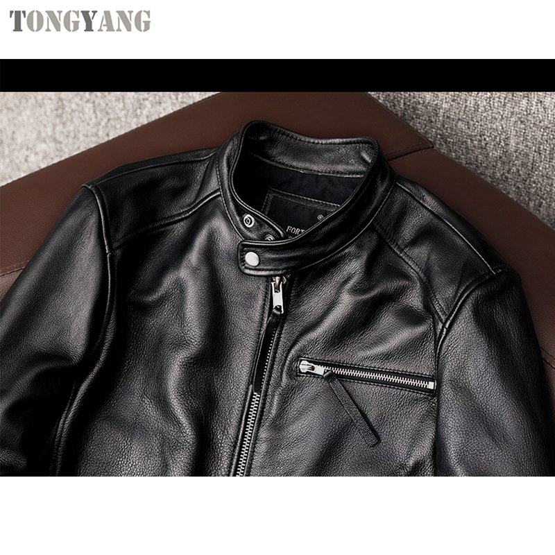 TONGYANG Spring Natural Genuine Calf Skin Leather for Man Slim Fit Male Coat Men Real Cowhide Coat Fashion Clothing Male Clothes