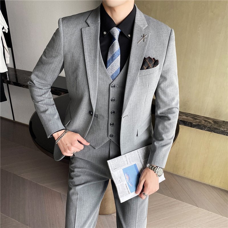 New Product Slim Three Pieces Suit Men's Jackets Casual Solid Color Double Breasted Suit For Men
