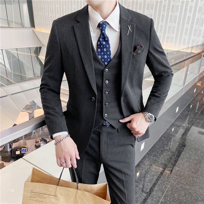 New Product Slim Three Pieces Suit Men's Jackets Casual Solid Color Double Breasted Suit For Men