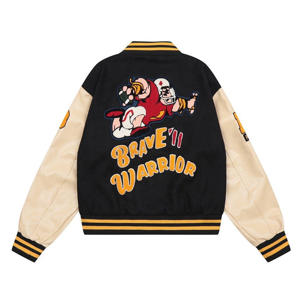 Streetwear Chenille Embroidery Letterman Outdoor Winter Windbreaker Men's Leather Sleeve Varsities jacket