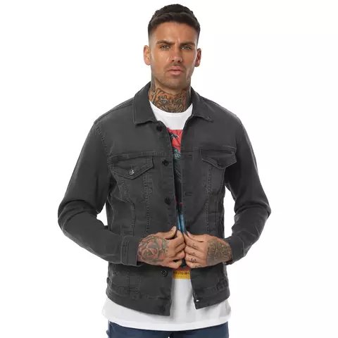 Oem Wholesale Mens Clothing European and American Style Distress Washed Jean Winter Thicken Sherpa Lined Denim Jacket Men Black