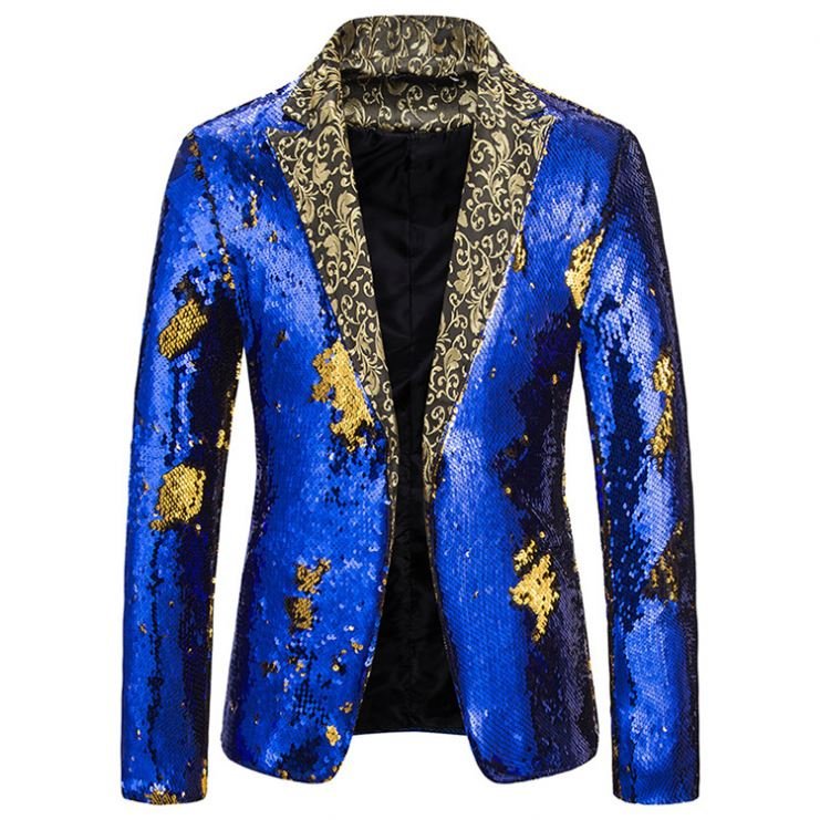 Wholesale Color Block Sparkling Slim Fit Mens Party Wear Blazers Fashion Stage Show Dress Jacket Club Wear