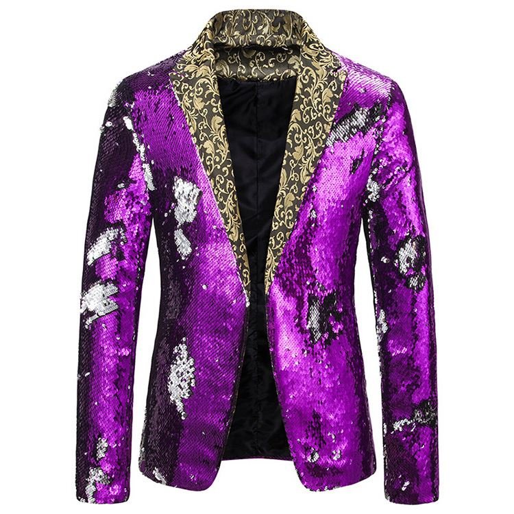 Wholesale Color Block Sparkling Slim Fit Mens Party Wear Blazers Fashion Stage Show Dress Jacket Club Wear