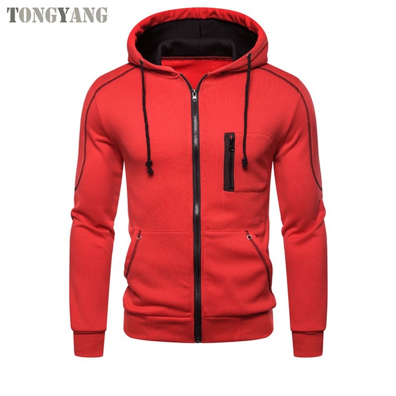 TONGYANG Men's Hoodie Black White Red Hooded Color Block Fleece Cool Casual Winter Clothing Apparel Hoodies Sweatshirts