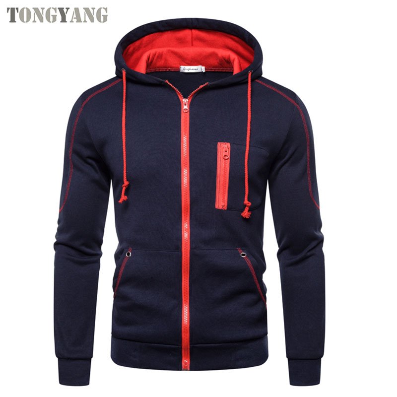 TONGYANG Men's Hoodie Black White Red Hooded Color Block Fleece Cool Casual Winter Clothing Apparel Hoodies Sweatshirts