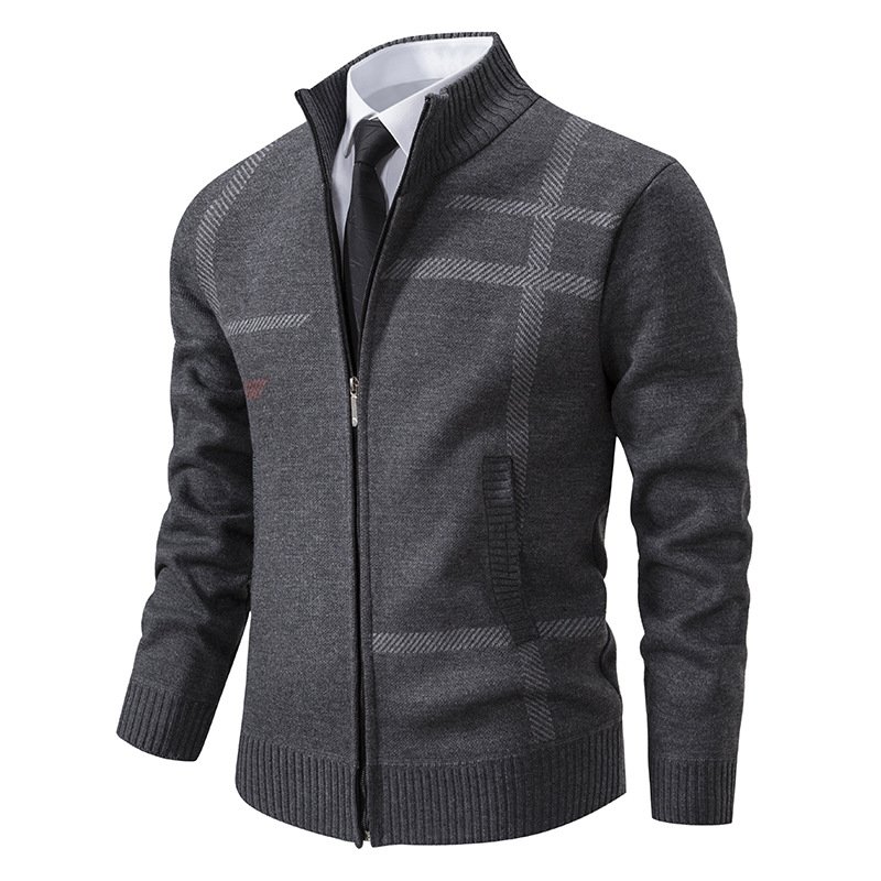 New Design Irregular Lines Warm Pocket Zipper Long Sleeved Thick Knit Sweater Plus Size men's Clothing Winter Coats men's jacket