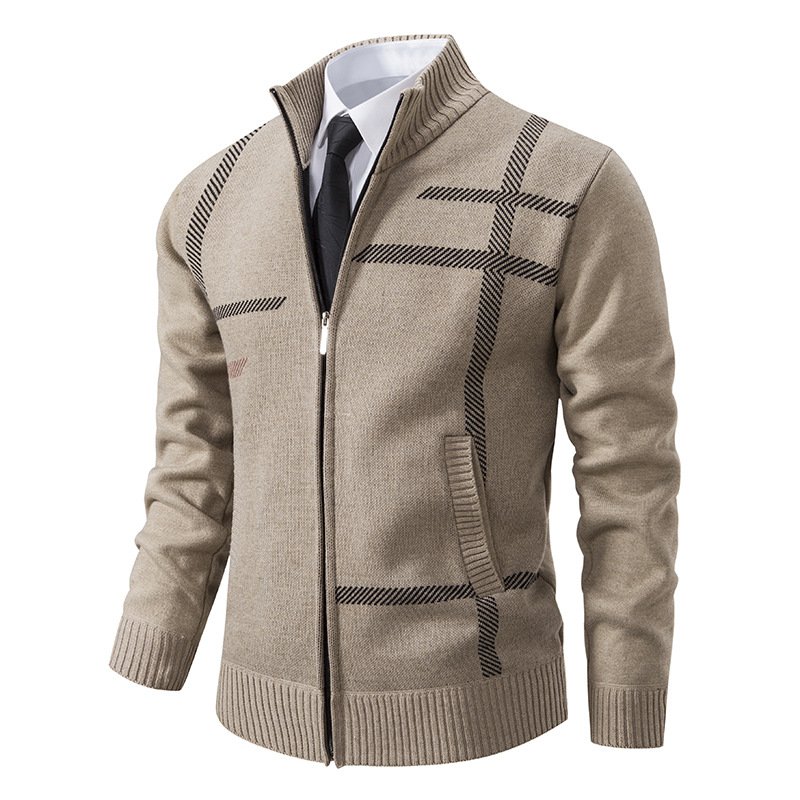 New Design Irregular Lines Warm Pocket Zipper Long Sleeved Thick Knit Sweater Plus Size men's Clothing Winter Coats men's jacket