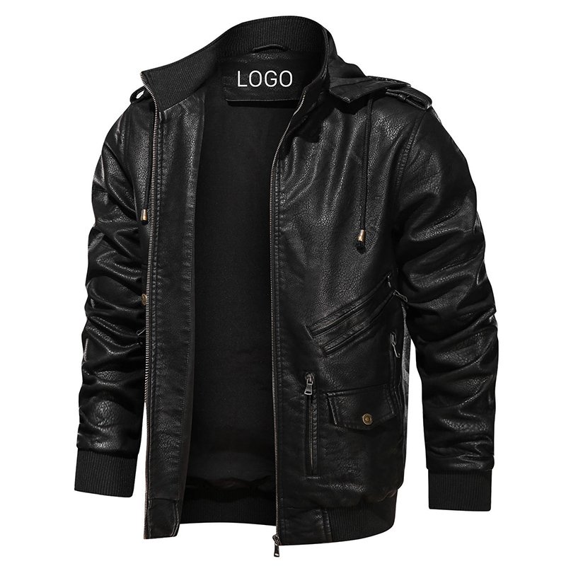 CARANFIER Men Jacket Racer Motorcycle PU Leather Jackets Bomber Stand Collar Coat Black Brown Leather Jacket Wholesale Free LOGO