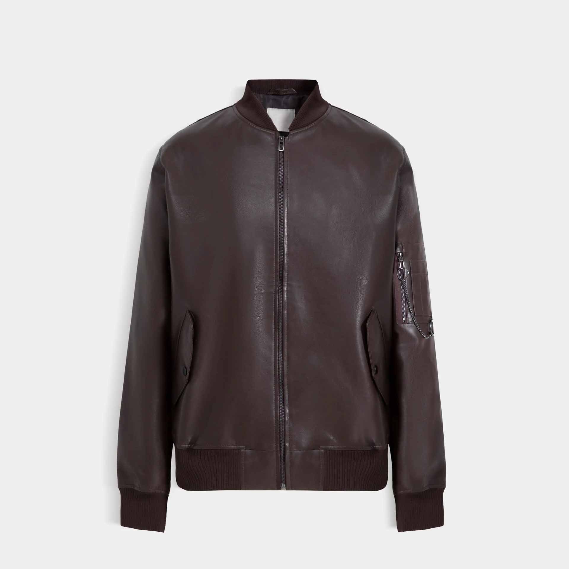 Men's High Quality Leather Jacket with Front 2 Sided Pockets Customized Button High Quality Streetwear Collar Men Jackets