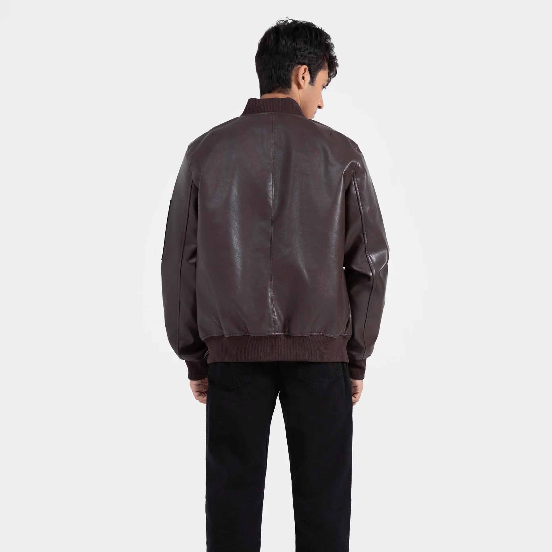 Men's High Quality Leather Jacket with Front 2 Sided Pockets Customized Button High Quality Streetwear Collar Men Jackets