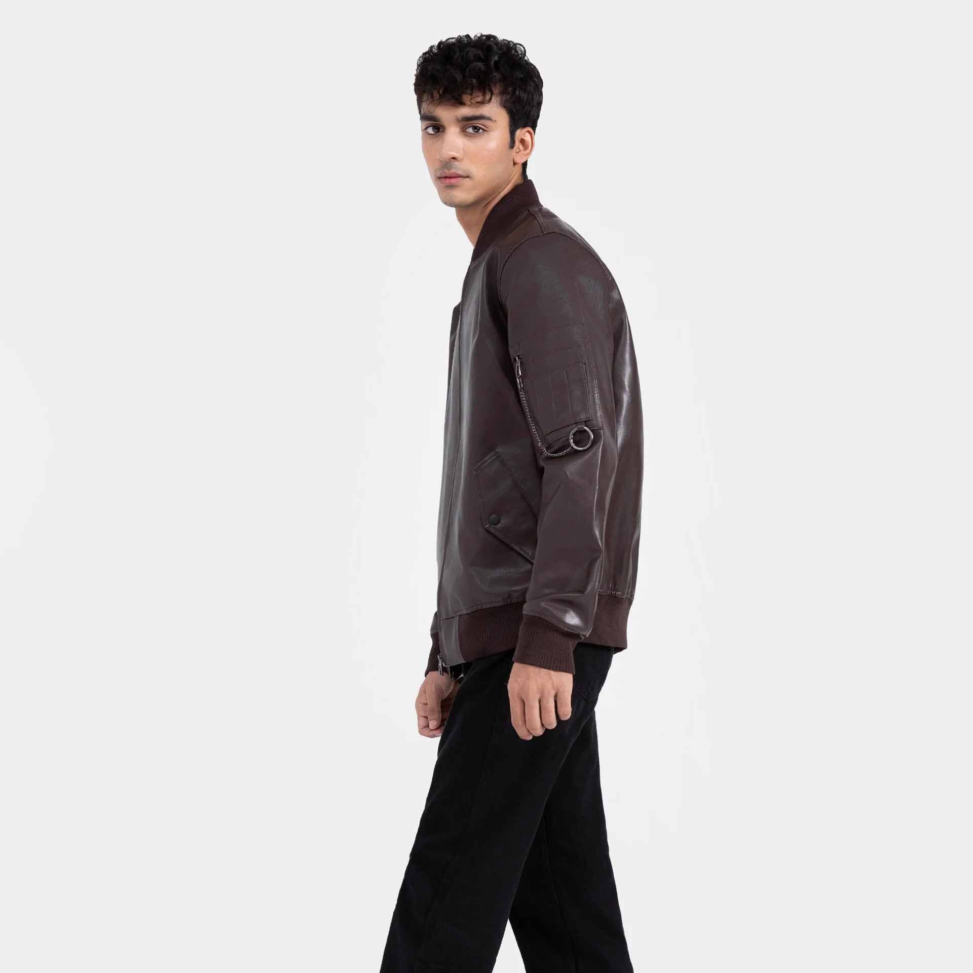Men's High Quality Leather Jacket with Front 2 Sided Pockets Customized Button High Quality Streetwear Collar Men Jackets