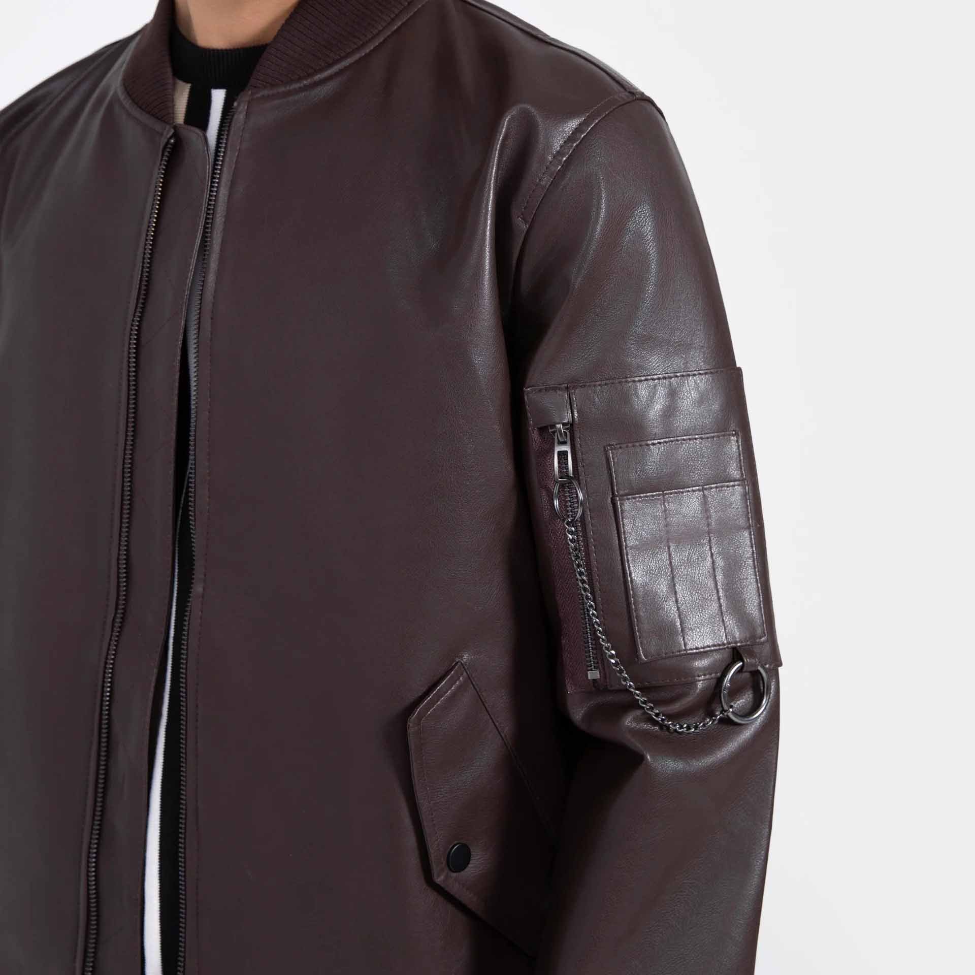 Men's High Quality Leather Jacket with Front 2 Sided Pockets Customized Button High Quality Streetwear Collar Men Jackets