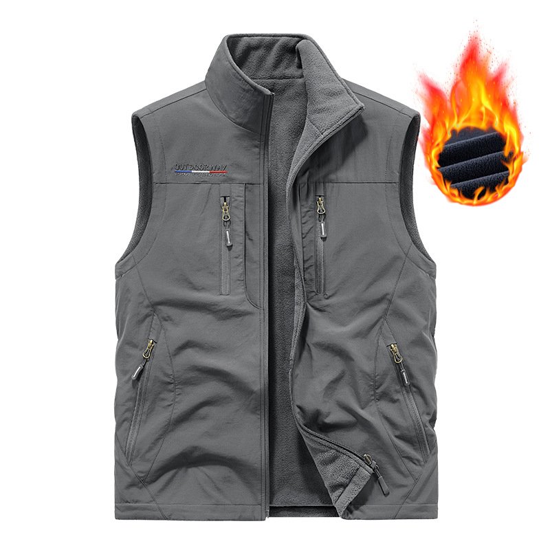 Liu Ming Winter Fashion Men Casual Outdoor Windproof Coats Fleece Keep Warm Sleeveless Plus Size Vest Jacket