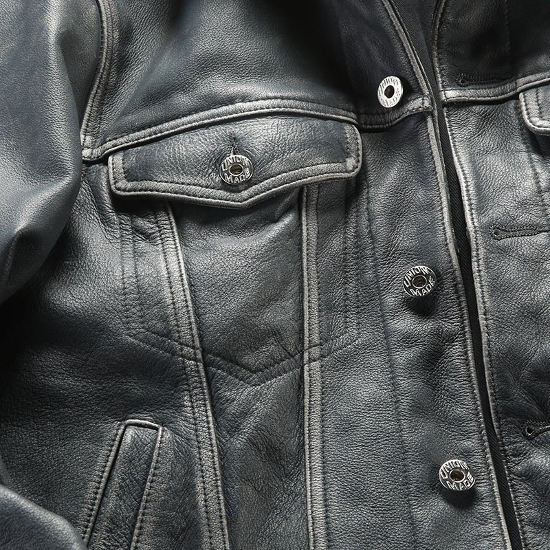 New 506 heavily washed Smart Casual Turn-down Collar denim Blue cowhide jacket real cow Leather short lapel stylish men's jacket