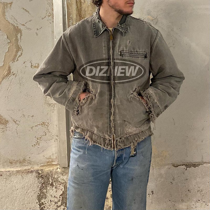 DIZNEW OEM Hot selling Men's Jacket Spring Blank Zip Up varsity Jacket Custom embroidered Cool jean jacket