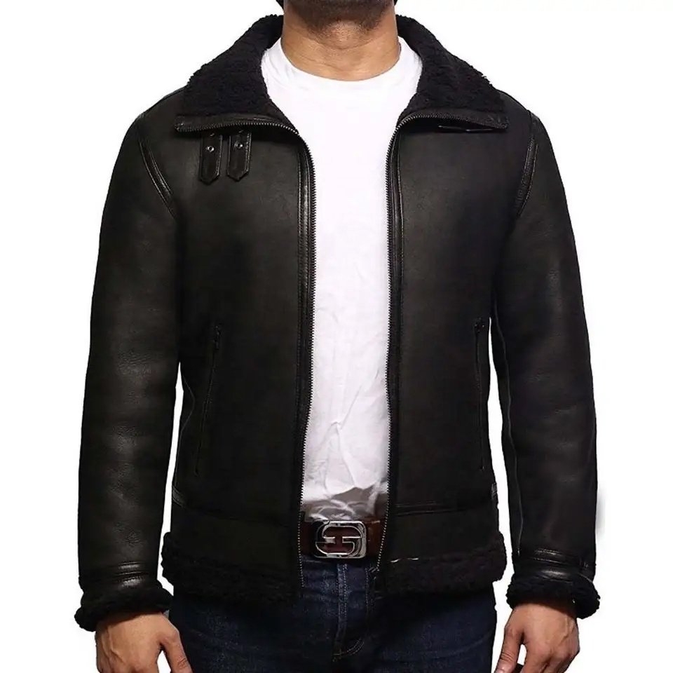 Mens Aviator Real Sheep Leather Bomber B3 Flying Jacket Men's Biker casual Brown Pilot Plus Size Men's Jackets View larger