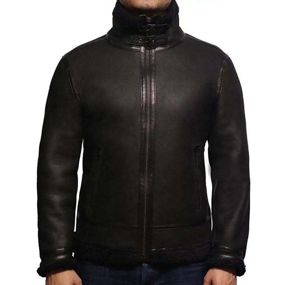Mens Aviator Real Sheep Leather Bomber B3 Flying Jacket Men's Biker casual Brown Pilot Plus Size Men's Jackets View larger