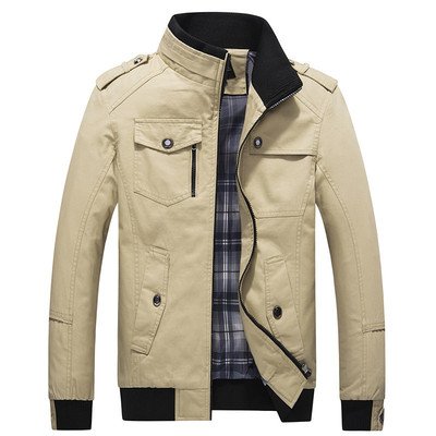 Pure Cotton Outdoor Casual Thin Stand Collar Long Sleeve Zipper Men's Jackets